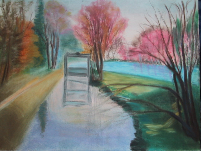 Schleuse - Ernst Gierer - Pastell auf Malpapier