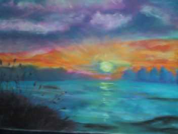 SONNENUNTERGANG - HEDWIG GIERER - Pastell auf blauem Tonpapier