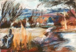 Terrasse mit Neckarblick im Winter bei Hochberg - Alice Herold - Pastell