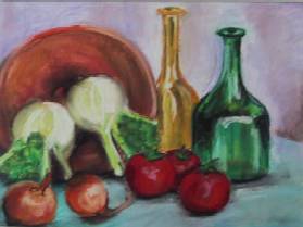 FLASCHEN UND GEMUESE - HEDWIG GIERER - Pastell auf Pastellpapier